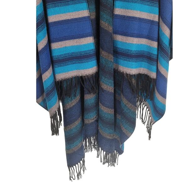 29 Palms Blue Turquoise Gray Black Stripped Poncho OSFM - Picture 3 of 5